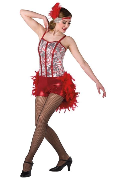 Style Le Jazz Hot Red Foil Printed Spandex Short Unitard With Sequined White Lace Overlay