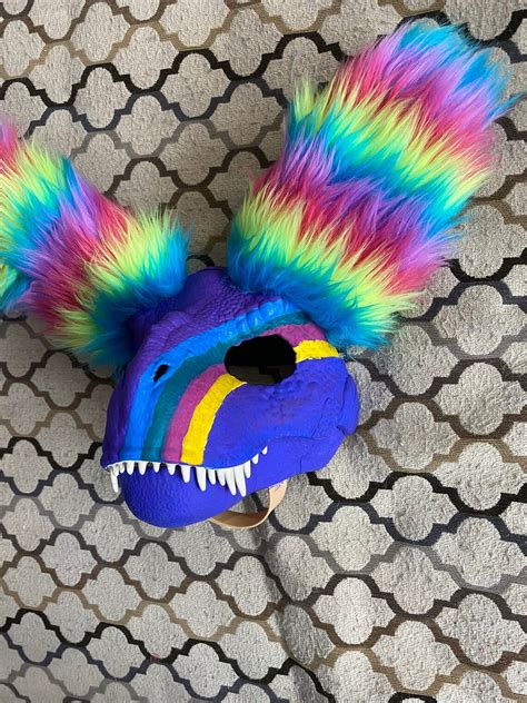 Dino Mask With Fur Ears Etsy