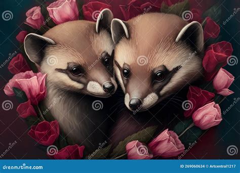 Valentines Day Cuddling Animals Marten Couple5 Generative Ai Stock