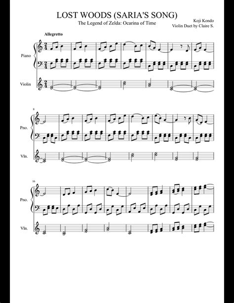 Lost Woods Sarias Song From Legends Of Zelda Sheet Music For Piano