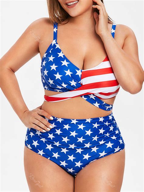59 Off Plus Size American Flag Print Wrap Bikini Set Rosegal