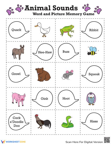 Easy Animal Memory Game Worksheet