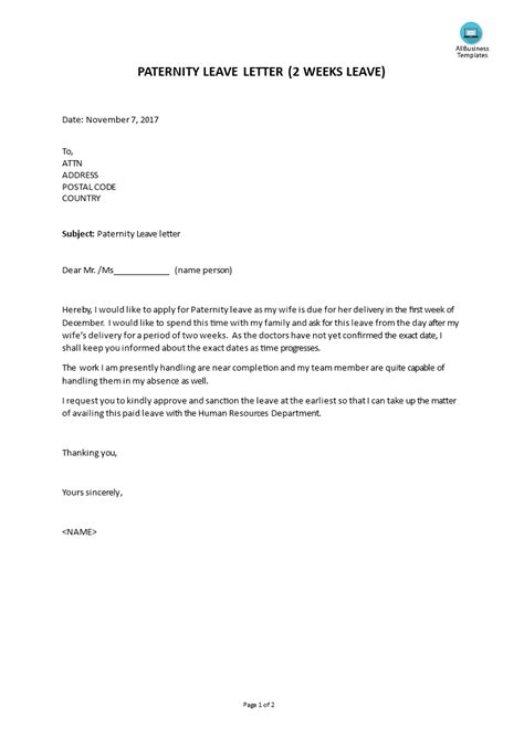 Maternity Leave Request Letter Sample Experience