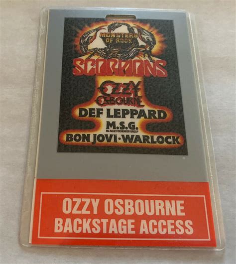 Ozzy Osbourne Monsters Of Rock Concert Tour Laminate Backstage Pass Autographia