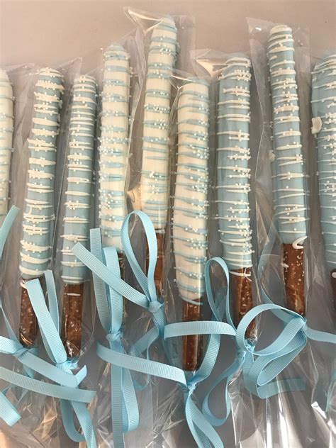 Baby Blue And White Drizzled Chocolate Covered Pretzel Rods Etsy