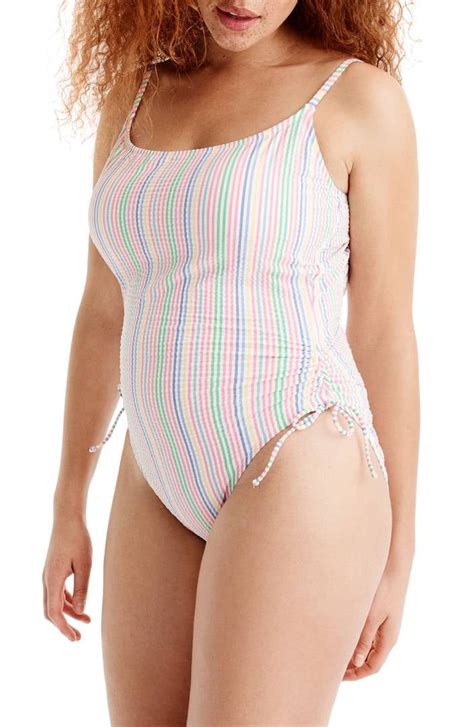 J Crew Ruched Seersucker One Piece Plus Size Swimsuits From Nordstrom