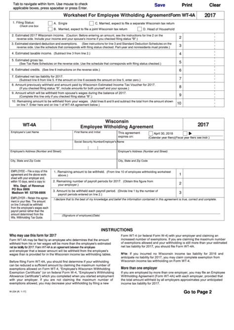 Fillable Form Wt 4a Wisconsin Employee Withholding Agreement Printable