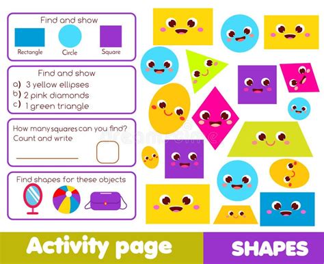 Geometric Shapes Activity Page For Kids Educational Children Game List