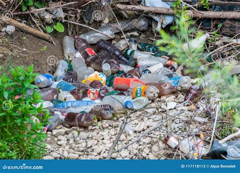 Floating Plastic Bottles Human Garbage In The Small River Editorial
