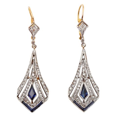 Art Deco Sapphire And Diamond Drop Earrings From A Unique Collection
