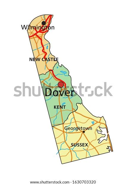 Delaware Highly Detailed Editable Political Map Stock Vector Royalty