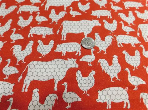 Chicken Wire Farm Animals On Red Fabric Is Sold By The Half Etsy