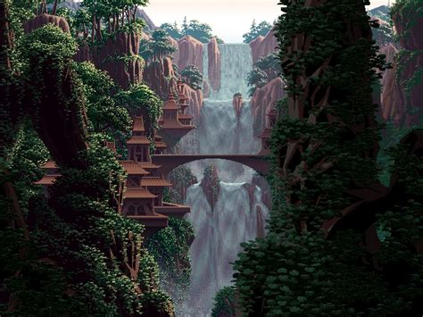 Elfin Falls Afternoon By Mark Ferrari Pixel Art Landscape Fantasy
