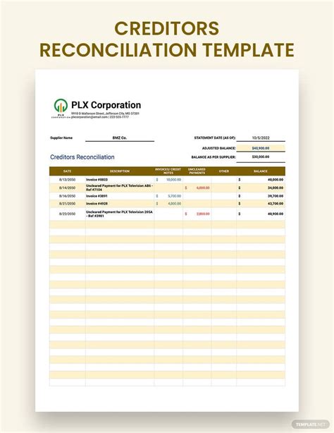 Creditors Reconciliation Template Google Sheets Excel Template Net