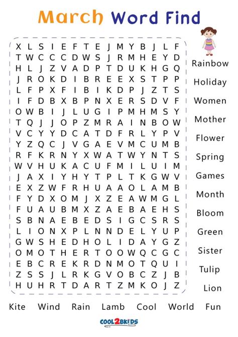 Printable March Word Search Cool2bkids