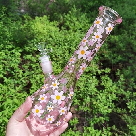 10 Pink Daisy Hookah Handcraft Glass Bong Water Smoking Pipe