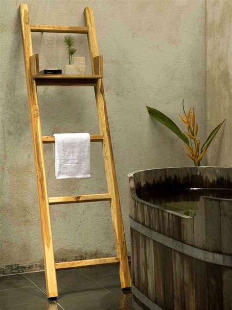 Handmade Teak Wood Free Standing Ladder Towel Ladder Ladder Decor