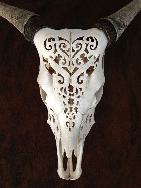Hand Carved Cow Skull Arrow Aztec Designs Skulls Two Kill Four