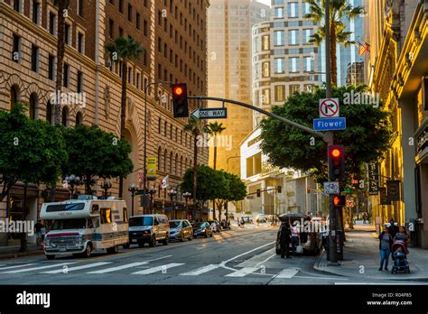 Street Scene In Downtown Los Angeles During Golden Hour Los Angeles