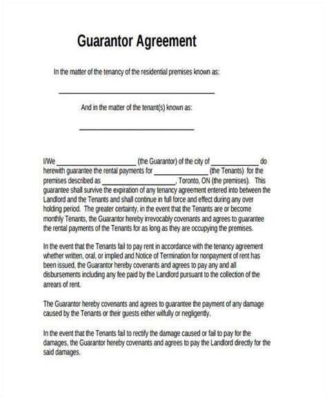sample guarantor agreement forms   ms word