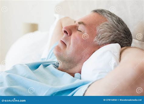 Senior Man Sleeping In Bed Stock Photo Image Of Leisure 37816858