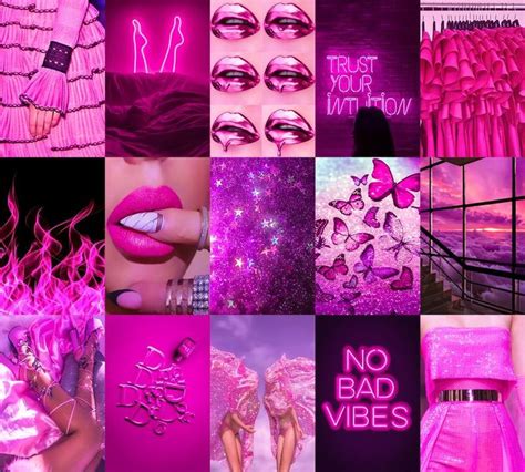 Printed Boujee Pink Neon Photo Collage Kit Hot Pink Aesthetic Etsy Pink Aesthetic Iphone