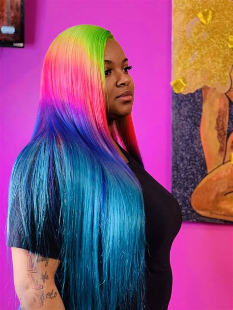 Multi Color Rainbow Lace Front Wig Human Hair Edens Arturo