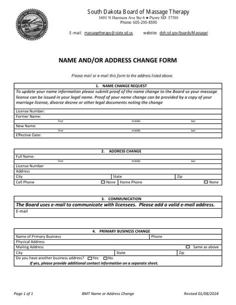 South Dakota Name Andor Address Change Form Download Printable Pdf