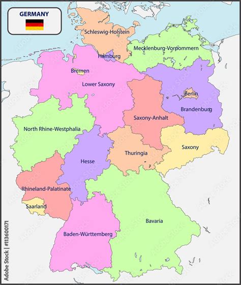 Political Map Of Germany With Names Stock Vector Adobe Stock