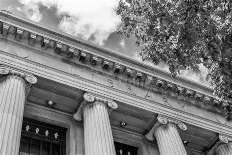 College Campus Library Building And Facade In Black And White Stock