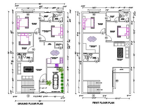 30x50 House Ground Floor And First Floor Plan With Furniture Layout