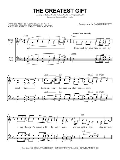 the greatest t sheet music andrea bocelli and matteo bocelli ssaa choir
