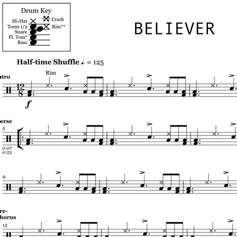 Believer Imagine Dragons Drum Sheet Music