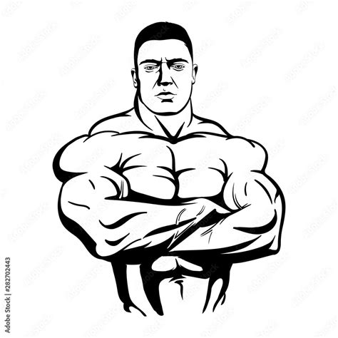 Bodybuilder With Arms Crossed Vector Illustration Black On White