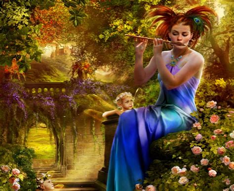 Fairies Music Flute Women Abstract Fantasy Hd Wallpaper Peakpx