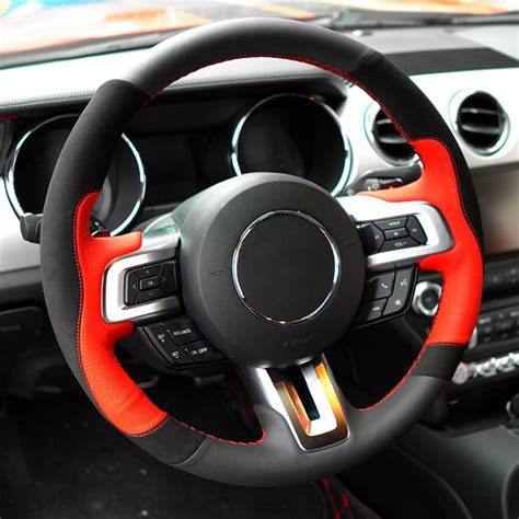 Loncky Auto Custom Fit Oem Black Red Leather Black Suede Steering Wheel