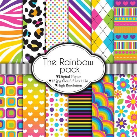 The Rainbow Pack Digital Paper Set Etsy Digital Scrapbook Paper