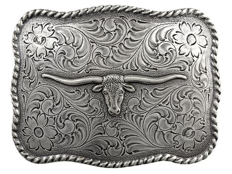 Western Antique Silver Texas Longhorn Steer Head Belt Buckle