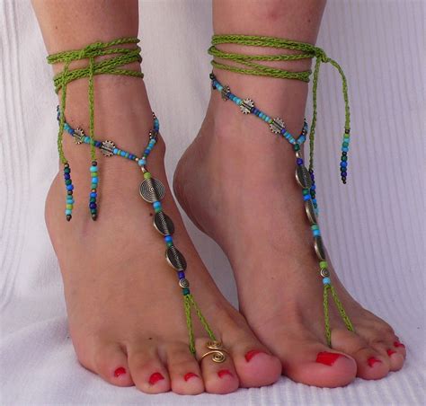 Green Spiral Barefoot Sandals Antique Bronze Foot Jewelry Etsy
