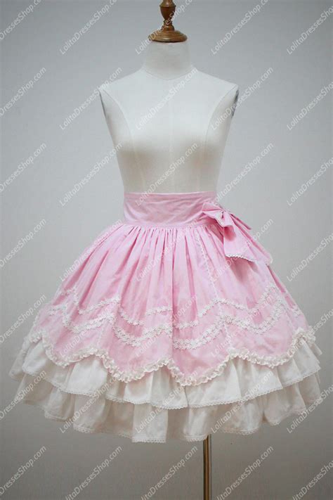 Cheap Pink Cotton Lace Trim Multilayer Flouncing Sweet Lolita Skirt