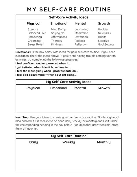 Self Care Routine Worksheet A Free Printable Worksheet To Help You