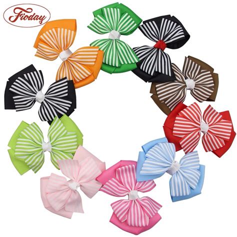 4 Inch Ribbon Bows With Clips Hair Clip Striped Hair Bow Clips Hairpins