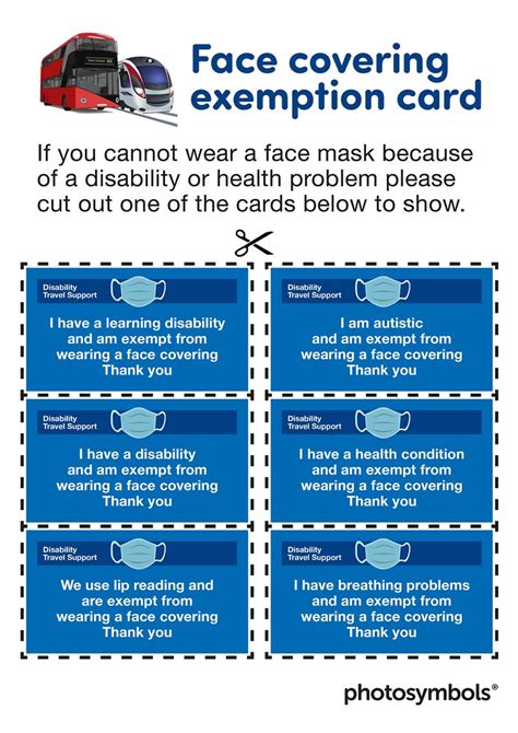 Printable Easy Read Cards On Exemption From Face Mask Information
