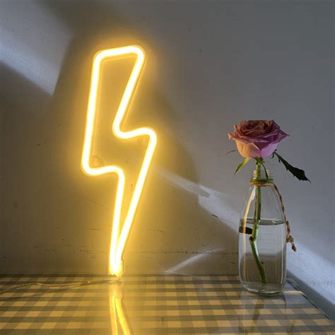 Neon Signs Lightning Bolt Battery Operated And Usb Powered Warm White