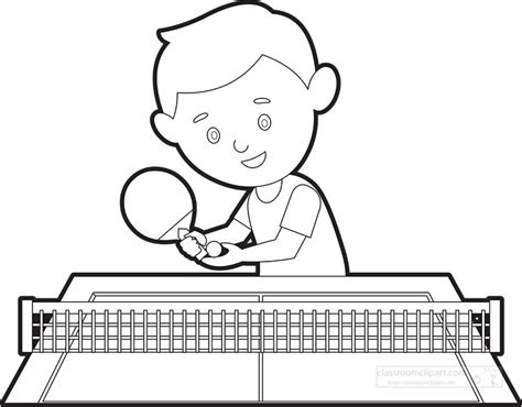 Sports Outline Clipart Boy Holding Paddle Playing Table Tennis Outline