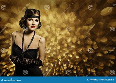 Fashion Woman Hair Style Make Up Elegant Retro Lady Black Dress Stock Photo Image Of