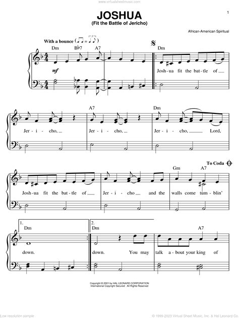 Joshua Fit The Battle Of Jericho Sheet Music For Piano Solo