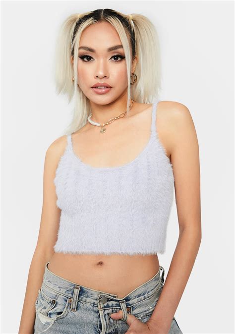 Ribbed Fuzzy Sweater Crop Top Periwinkle Blue Dolls Kill