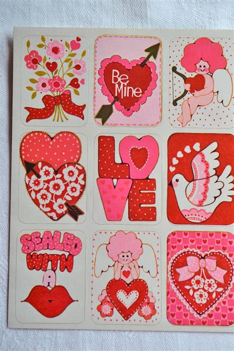 Vintage Stickers Mod Valentines Day A Sheet Of 9 Etsy Valentine Stickers Valentines Day