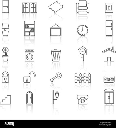 House Related Line Icons With Reflect On White Background Stock Vector Stock Vector Image And Art